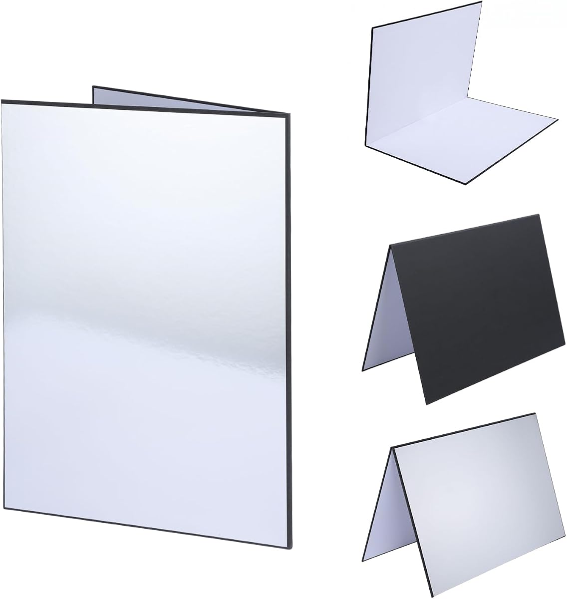 Cartón reflector de fotografía 3 en 1, tablero difusor de luz plegable A3 de 17 x 12 pulgadas para fotografía de naturaleza muerta, productos y alimentos Reflectores de luz - negro, plateado y blanco