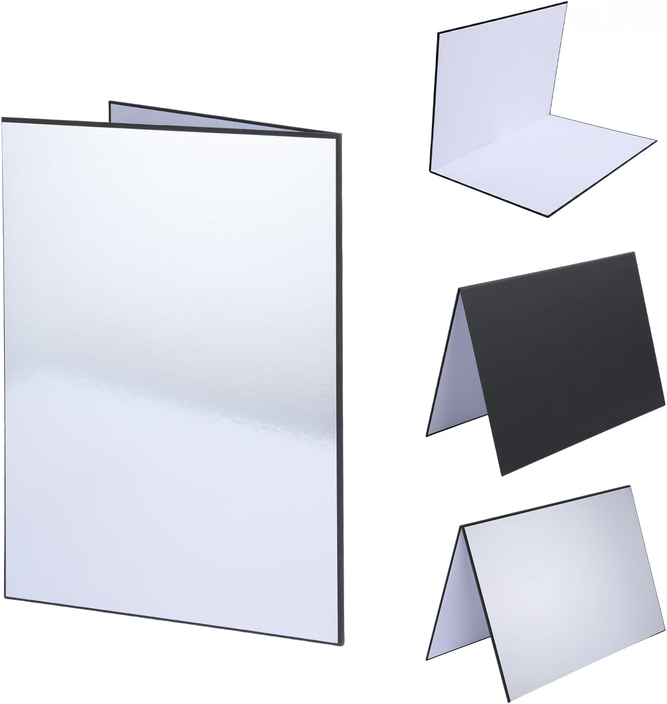 UTEBIT 3 in 1 Photography Reflector Cardboard, 17"x12" A3 Folding Light Diffuser Board for Still Life, Product and Food Photo Shooting Light Reflectors - Black, Silver and White