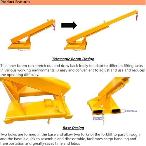 BREVELTION 6600LB Forklift Mobile Crane, Lifting Forklift Extension Attachments Jib Boom Crane, W/Telescopic Boom 63\"-98\", for Forklift Towing Handling - Thumbnail 2