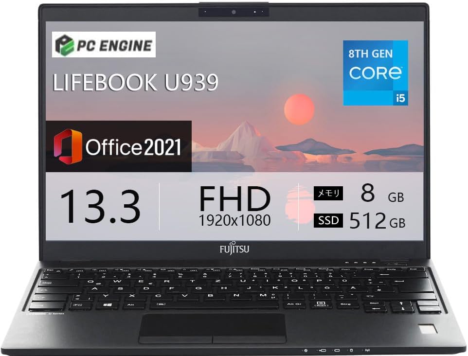 【Refurbished】Fujitsu Ultra-Light Slim Notebook Computer LIFEBOOK U939 / Windows 11 / 8th Generation Core i5 / 8GB Memory / m.2 SSD 512GB / 13.3-Inch FHD (1920x1080) / Built-in Web Camera / Wi-Fi