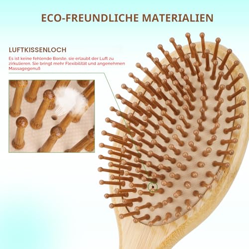 Foto von Bambus Haarbürste Set, Eco-Friendly Natural Bamboo Paddle Haarbürste Set Kopfhaut Massage für Frauen Männer und Kinder-Combetter