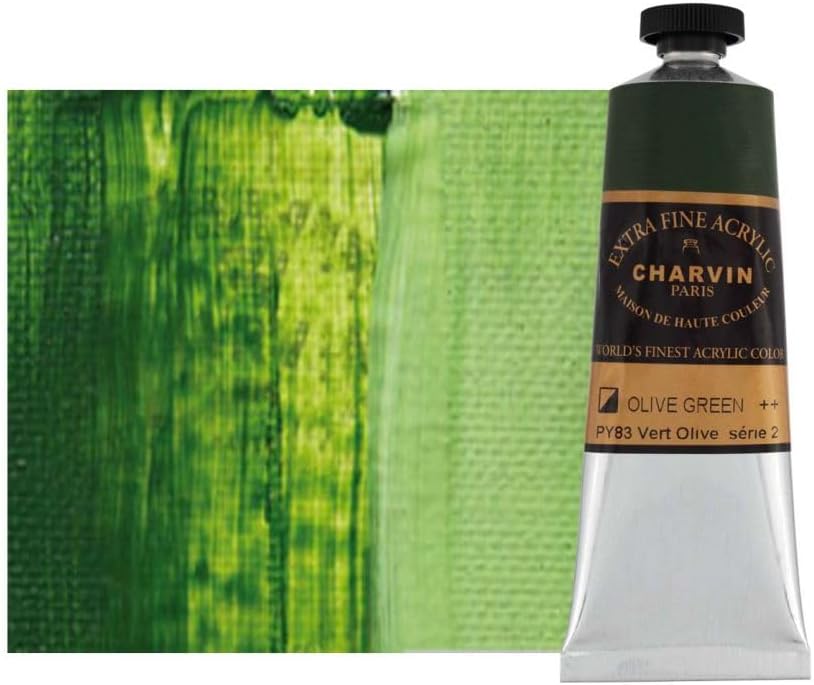 Charvin Extra Fine ColoursProfessional Artist Acrylic Paint Colors, Nature Themed Hues, 60ml Olive Green