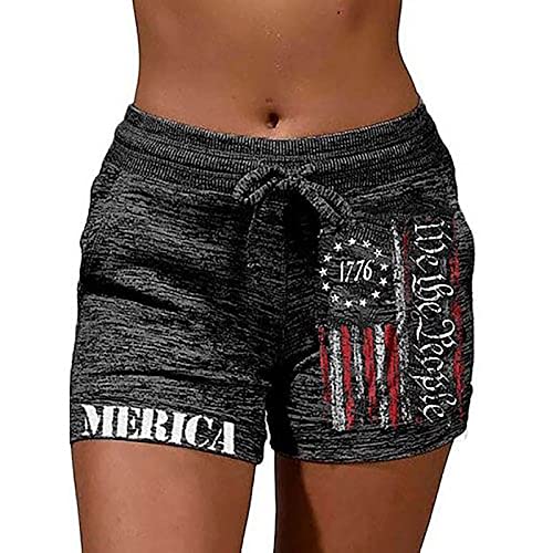 Llhxrui American Flag Drawstring Shorts For Women We The People 1776 Shorts 4Th Of July Patriotic Casual Elastic Shorts(Dark Grey-1,Large) #TOP14
