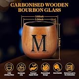 Fathers Day Birthday Gifts for Husband Dad Grandpa, Personalized Gifts for Men, Initial Charred Wooden Bourbon Drinking Glass & Whiskey Glasses Gift, Birthday Gift for Men Dad Husband Brother Him (M)