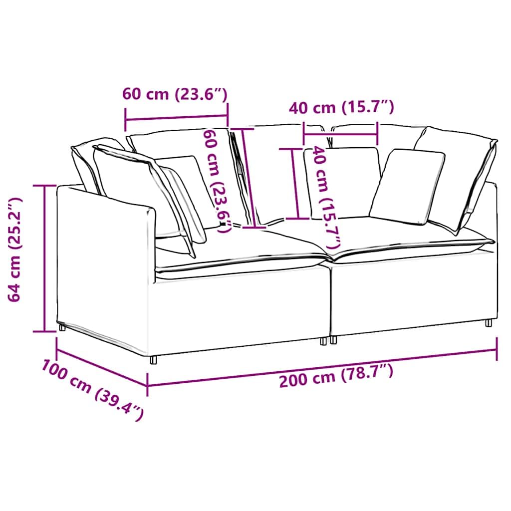 Modułowa sofa z poduszkami, ciemnoszara, 200 x 100 cm, zestaw tapicerowany z wypełnieniem piankowym, narożnik dwuosobowy z wytrzymałą metalową ramą, idealna do salonu