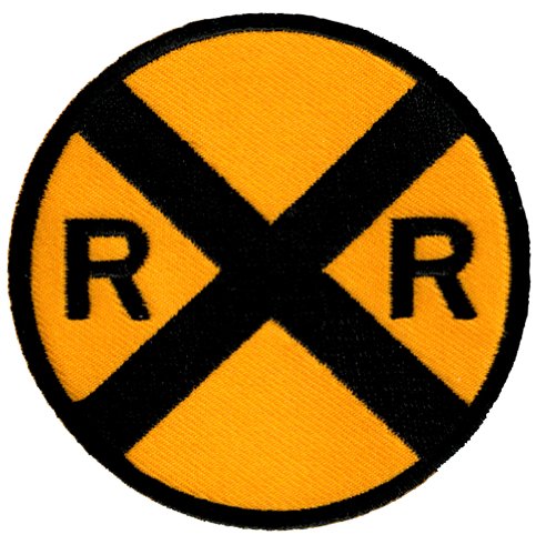 Railroad Crossing Road Sign Embroidered Patch Iron-On Train Railway RR Xing Emblem