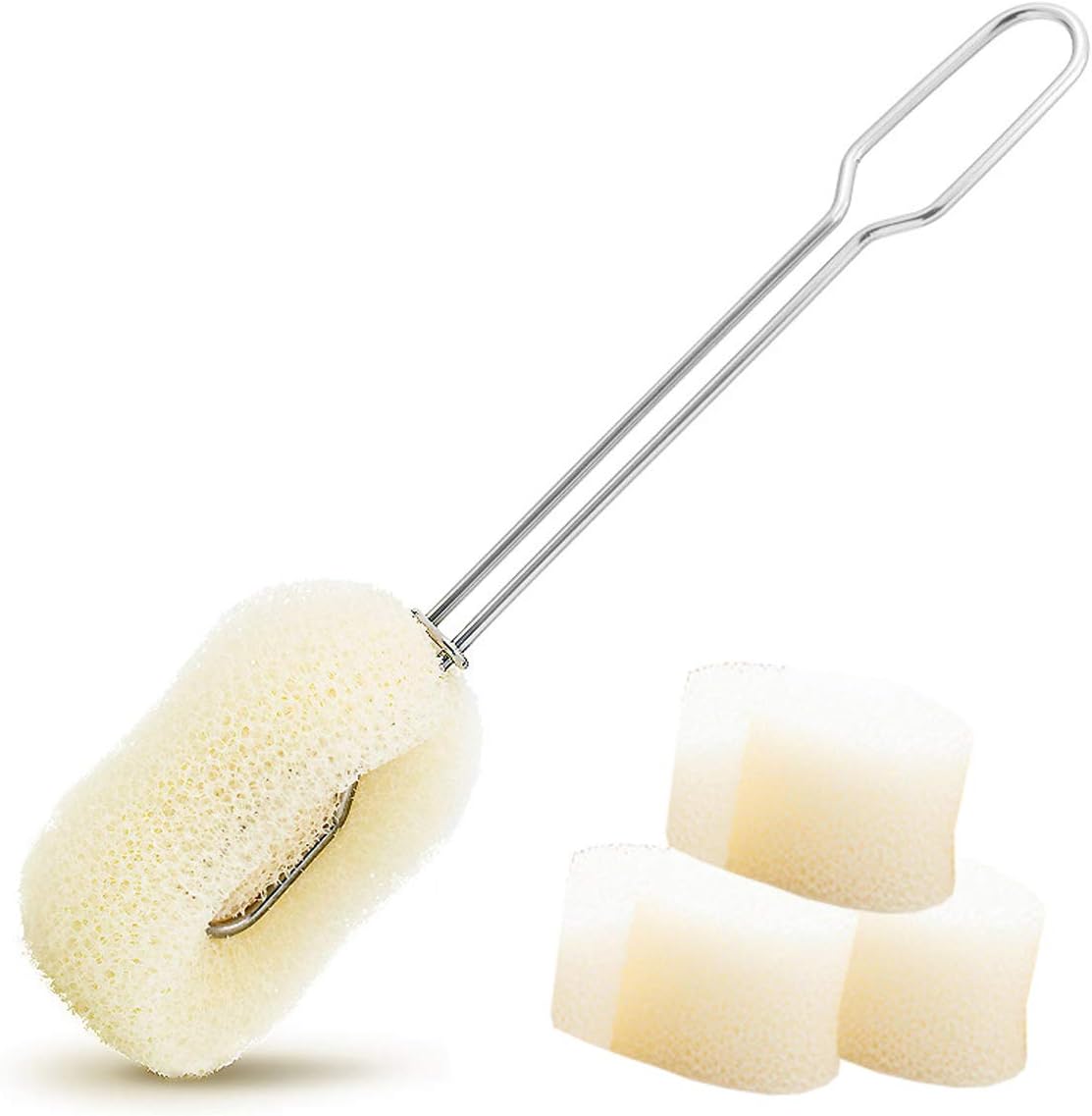 Bottle Sponge Brush Scrubber Stainless Steel Sponge Head Replaceable (Brush&Refill)