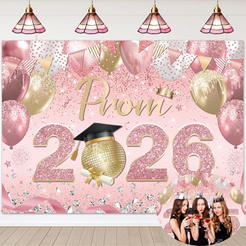 Toile de fond rose bal de fin d'année 2025 de 2,1x1,5m pour photo