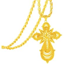 18K Gold Plated Ethiopian Cross Pendant with Ethiopian Eritrea Items Pendant Necklace for men women