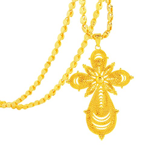 18K Gold Plated Ethiopian Cross Pendant with Ethiopian Eritrea Items Pendant Necklace for men women