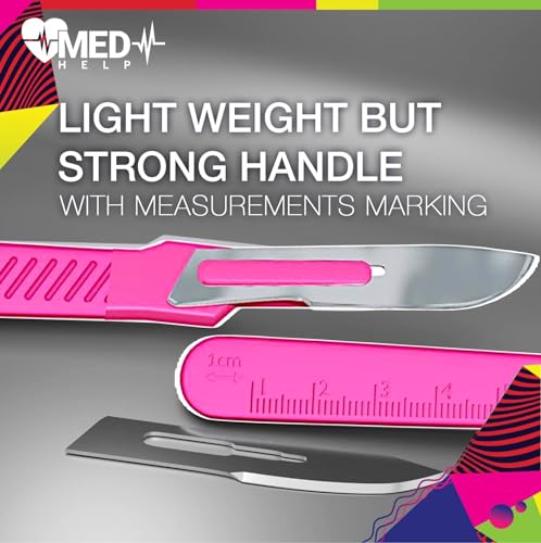 MedHelp Disposable Scalpels #10 Dermaplaning Tool Scalpel Blades No 10 with Pink Plastic Handle, High Carbon Steel Dermablade Blades #10 Surgical Blades, Scaple - Box of 5