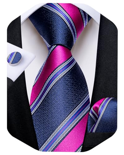 Image of DiBanGu Striped Tie Set for Men Silk Woven Plaid Necktie and Pocket Square Cufflinks Business Wedding