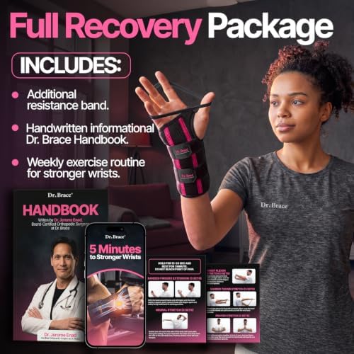 DR. BRACE Adjustable Wrist Brace Night Support for Carpal Tunnel, FSA & HSA Eligible, Doctor Developed, Upgraded with Double Splint & Therapeutic Cushion, Hand Brace for Pain Relief, Injuries, Sprains (S/M Right Hand, Black-Pink) — view 7