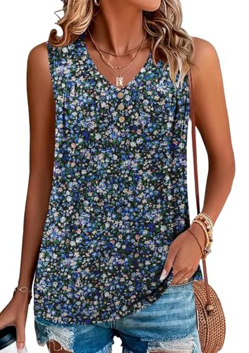 KISSMODA Tank Tops for Women Summer Casual Sleeveless Shirts Dressy Trendy V Neck Tunics Loose Notched Blouses S-3XL