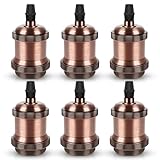 DiCUNO E26 Edison Vintage Lamp Socket, Retro Pendant Lamp Holder, Light Sockets Replacement, Antique Look for Industrial, Decorative, DIY Lighting, 600℃ Heat Resistant, 6 Packs (Red Copper Color)