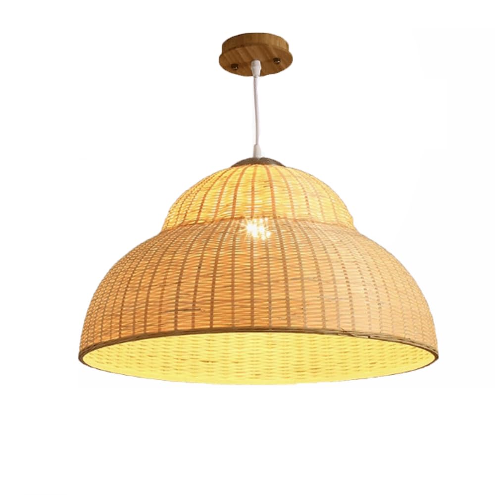 CHUNGYANG Dining Room Pendant Light Fixture Bamboo Wicker Lampshade Lighting Fixture Hand Woven Bamboo Hanging Lamp for Kitchen Island Tea Room E27 Screw Entryway Foyer Chandelier Adjustable Height
