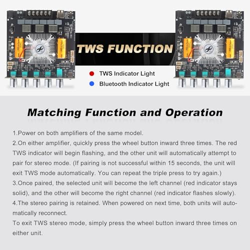Image of ZK-AS21 2nd Gen 2.1 Channel Bluetooth Power Amplifier Board with TWS, 220Wx2 + 350W, TPA3255 Chip, Vehicle Amp with Bluetooth /AUX /USB Inputs