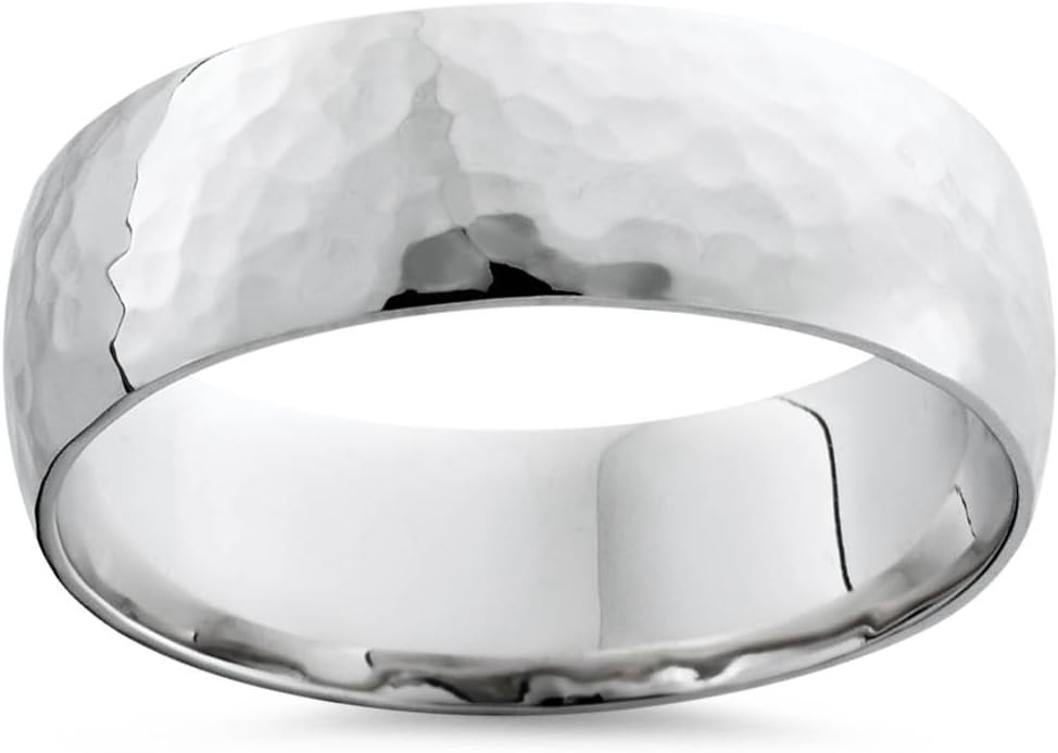 Mens Polished Hammered Platinum Wedding Band 6mm Wide Ring