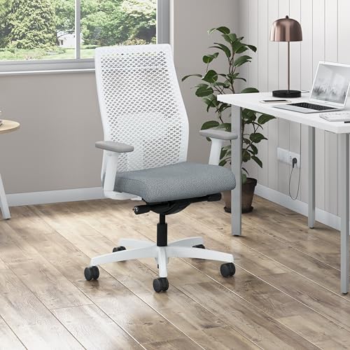 Image of HON Ignition 2.0 ReActiv Ergonomic Office Chair, Mesh Desk Chair with Lumbar Support, Advanced Synchro‑Tilt, Height and Width Adjustable Arms, Swivel Wheels, White Frame, White