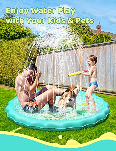 Qpau Non-Slip Splash Pad For Kids And Dog | Thickened Sprinkler Pool Water Play Mat For Summer And Outdoor | Fun Backyard Water Toy Fountain Mat For Baby Girls Boys Children Or Pet Dog (67"), Green #TOP6