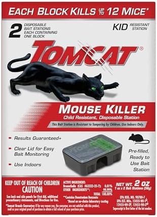 Image of Tomcat Mouse Killer Child Resistant,Disposable Station,2 Pre-Filled Ready-to-Use Bait Stations,(Pack of 12)
