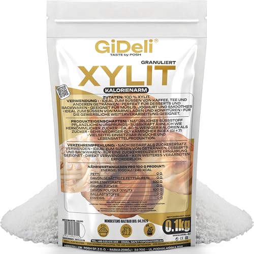 GiDeli Xilitol Azúcar Original de Finlandia 100 g de azúcar de abedul sustituto de alimentos como vegano y edulcorante dental