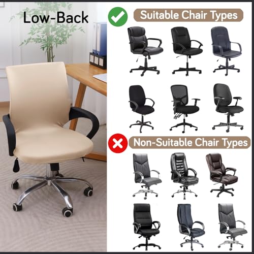 Image of HOKIPO 'SereneSolids' 140 GSM Office Chair Cover for Desk Chair (Low-Back) - 140 GSM Stretchable Fabric - Washable, Durable & Anti-Slip - Fits Small & Low-Back Office Chairs, Beige (AR-6222-BGE-S)