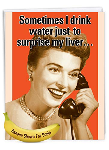 Nobleworks - 1 Jumbo Funny Drinking Birthday Greeting Card W/Envelope 8.5 X 11 Inch - Retro Happy Bday Wishes - Big Drunk Celebration For Mom, Women And Girlfriend - Drink Water J8915 #TOP7