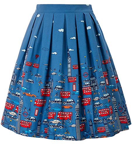GRACE KARIN A-line Skirt Pocket Blue Car Skirt Knee Length Size L CL6294-38