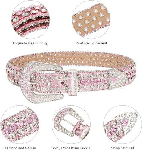 Studded Rhinestone Belt for Women Men - Y2K Style Cowgirl Bling Western Belt for Festivals and Gifts3