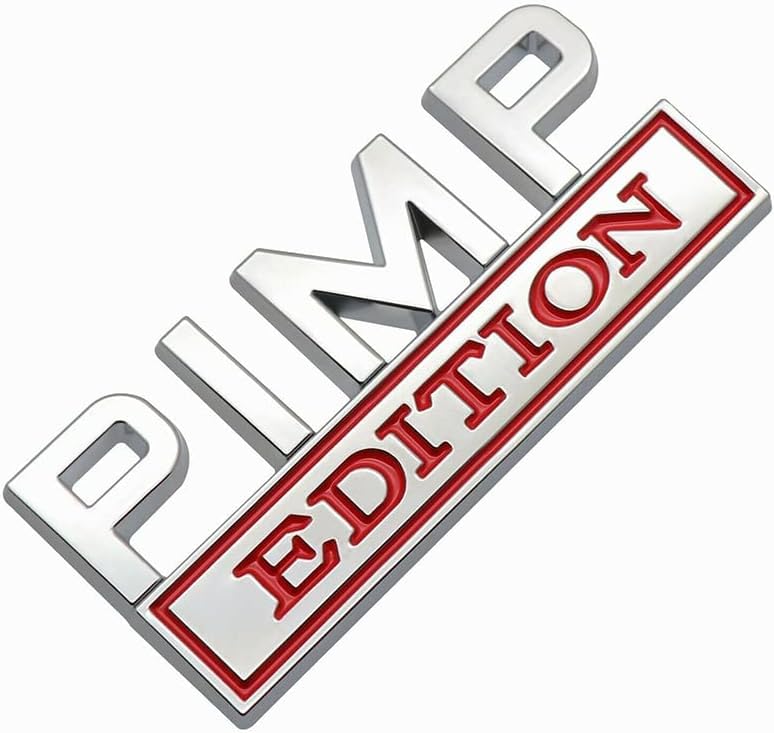 Image of Generic Pimp Edition Emblem with Strong Adhesive, Pimp Car Emblem 3D Badge Decal Car Truck Replacement Compatible with Universal Vehicle, Car, Truck, SUV (Silver Red)