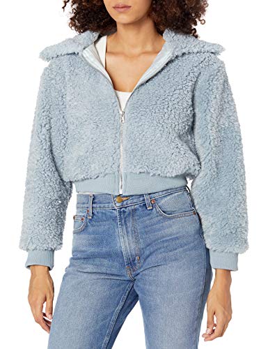 KENDALL + KYLIE Women's Sherpa Front Zipped Short Jacket, Ice, X-Small