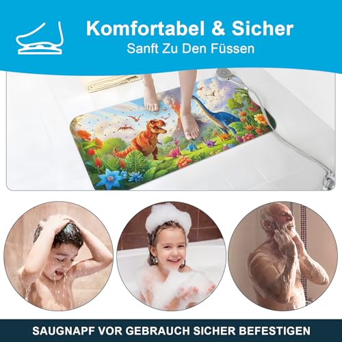 XIYUNTE Badewannenmatte rutschfest Kinder - 100x40 cm Antirutschmatte für Badewanne und Dusche, schimmelresistente Badematte für Baby und Kinder, 100% BPA Frei & Maschinenwaschbar, Dinosaurier