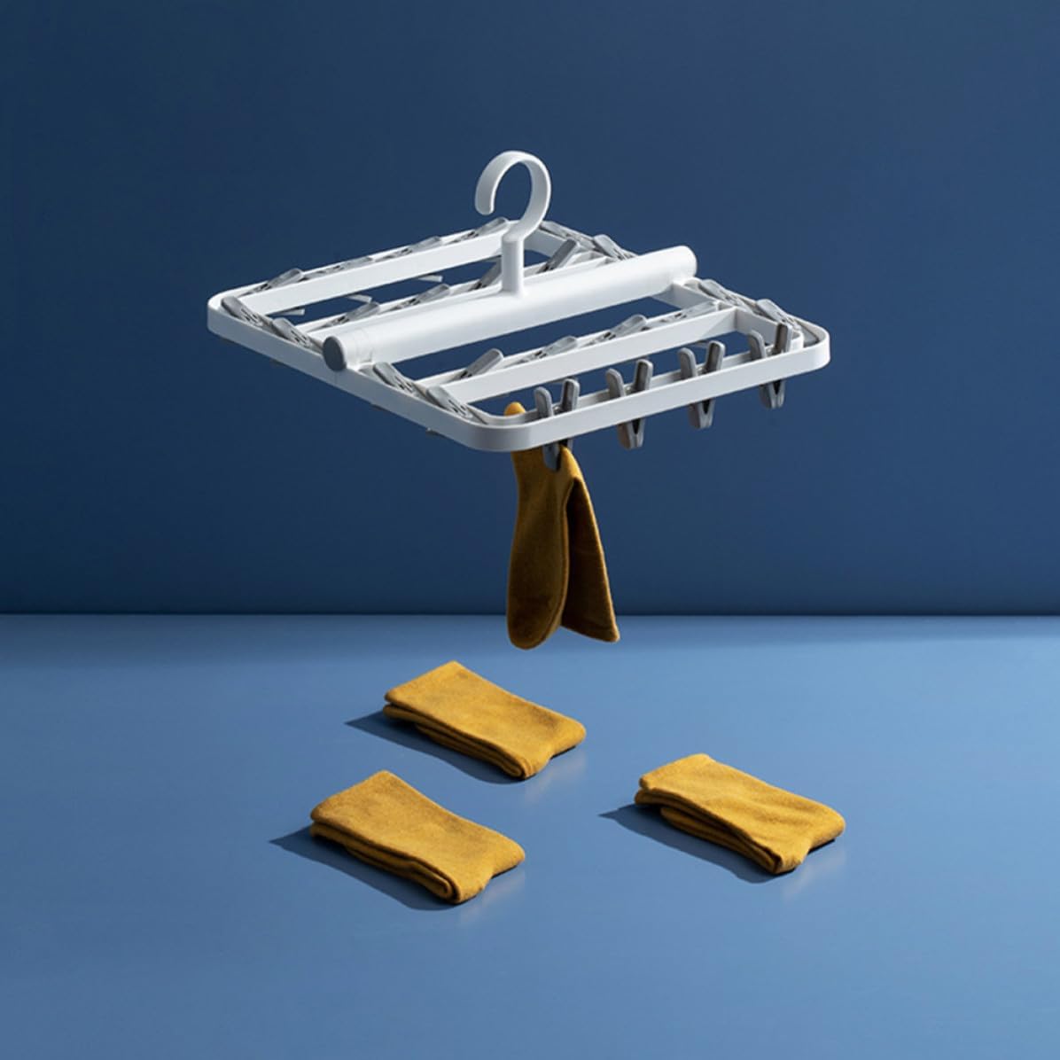 Luxshiny Foldable Plastic Laundry Rack with Clips for Towels and Clothes