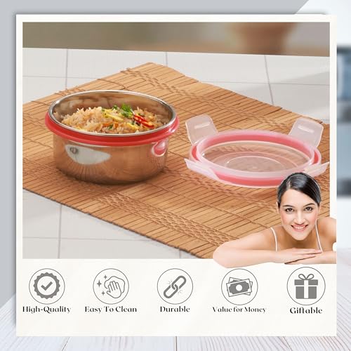 Image of Trueware Clip N Close Smart Lock Stainless Steel Lunch Box | Durable, Airtight, BPA Free, 100% Food Grade | Versatile | for Office, for Men and Wowmn | 350 ml