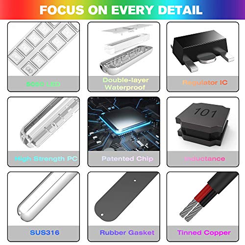 HUSUKU GT1 Underwater Boat LED Lights Marine Color Light Kit, 6.7" 2000LM RGB IP68 36LED 12V~24V 316 316 Stainless, Wireless Grouping & Control Auto Sync, Multi Color Light for Yacht Boat Deck Pontoon by HUSUKU - Image 6