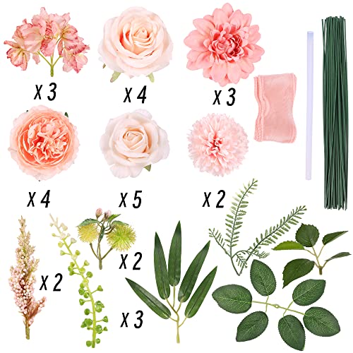 Huadodo Artificial Flowers Peach Rose Silk Fake Flower Leaf Combo Set For Diy Wedding Bouquets Centerpieces Party Bridal Baby Shower Home Decorations #TOP2