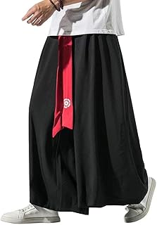 KOGARASI ワイドパンツ 袴パンツ メンズ ガチョウパンツ ゆったり ベルト付き 和柄 無地 麻 和式ズボン サルエル ビッグシルエット 黒 ブラック 衣装 大きいサイズ ルームウェア オールシーズン ゆるゆる 男女兼用