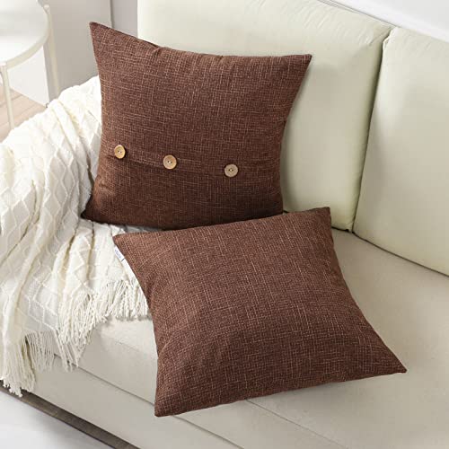 Futei Brown Linen Decorative Throw Pillow Covers 26X26 Inch Set Of 2, Square Euro Shams Cushion Case With Vintage Button/Zipper,Modern Farmhouse Home Decor For Couch,Bed #TOP5