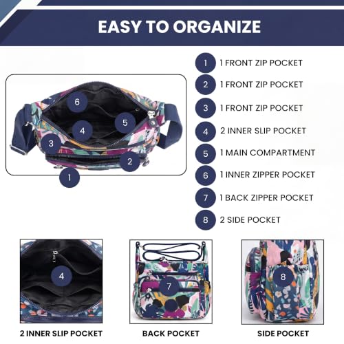 Image of TS WITH TECHSUN Women's Crossbody Sling Bag For Everyday Use, Nylon Shoulder Bag with Zipper Pockets, Adjustable Strap, Water Resistant Handbag for Travel, Shopping