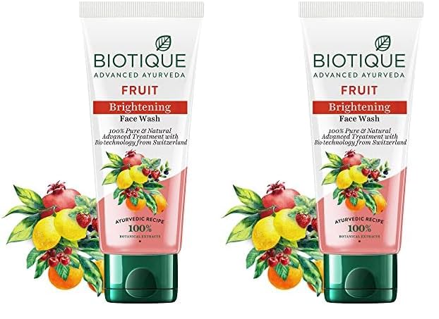 Image of Biotique Fruit Brightening Face Wash| Ayurvedic and Organically Pure| Advanced Swiss Technology |100% Botanical Extracts| Suitable for All Skin Types | 100mL (Pack of 2)