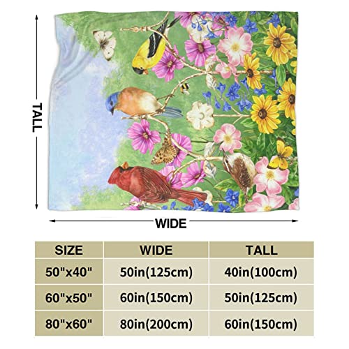 Perinsto Spring Summer Flowers Birds Throw Blanket Ultra Soft Warm All Season Rustic Sunflowers Floral Cardinal Decorative Fleece Blankets For Bed Chair Car Sofa Couch Bedroom 50"X40" #TOP2