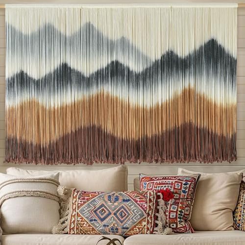 IOWER Macrame Wall Hanging Mountain Wall Art Dip-Dyed Macrame Wall Decor Modern Wall Decor Fiber Wall Art Craftsmanship 57' Wx35 L