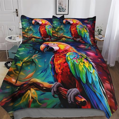 Housse de couette perroquet 3D en microfibre douce et zippée facile - 2