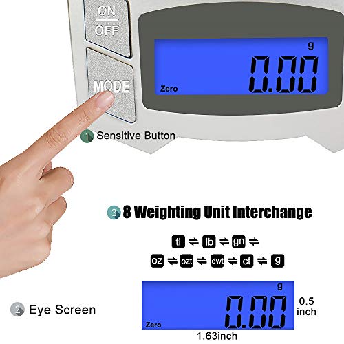 500g x 0.01g Digital Milligram Scale Rechargeable Scales for Jewelry Power Weighing, Mini LCD Pocket Lab scale (Silver)