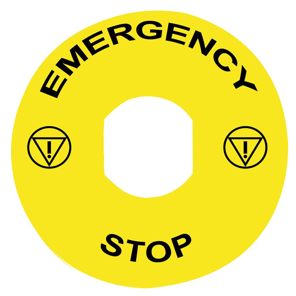 Schneider Electric ZBY8330 Circular Legend Plate 90mm Dia, Emergency Stop Legend Plate