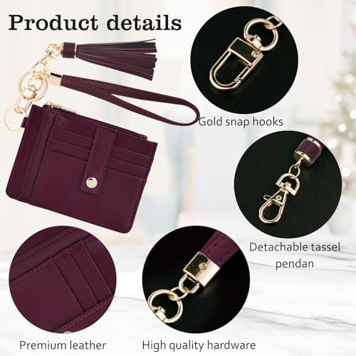 Image of KNGITRYI Small Wristlet Wallets for Women RFID Credit Card Holder Wallet Keychain Wristlet Wallet Credit Card Wallets for Women (Wine Red)