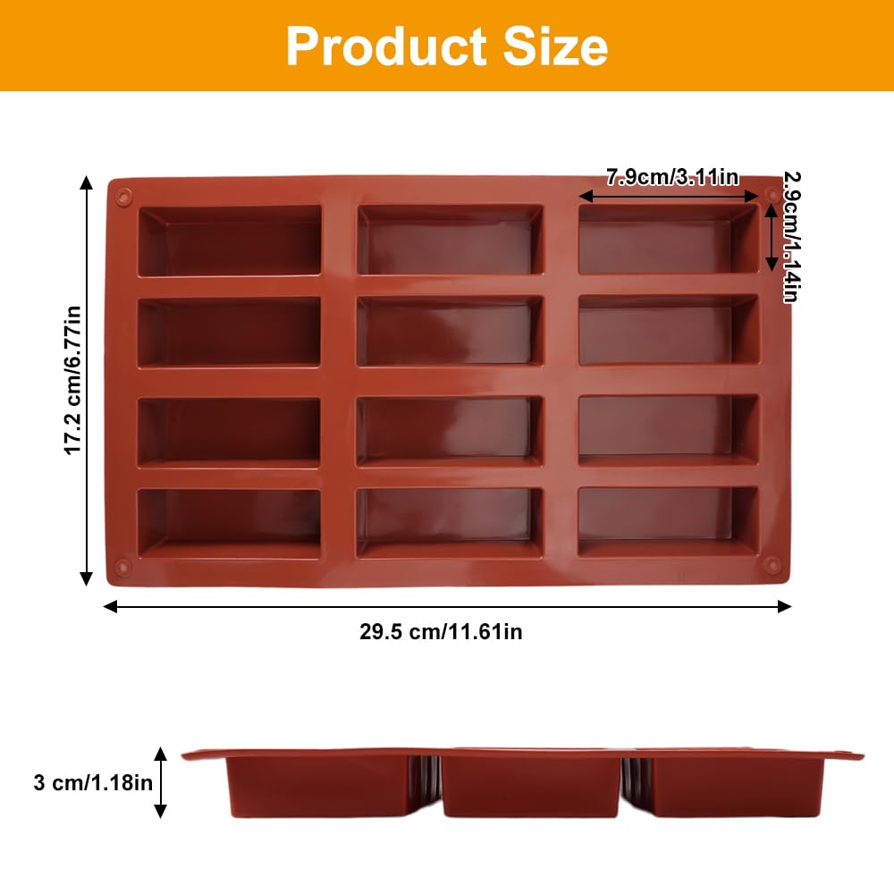 2 Pezzi Stampi Silicone Rettangolari Marroni 12 Cavità Antiaderenti | Forme per Barrette Energetiche, Cereali, Cioccolato e Saponi Artigianali