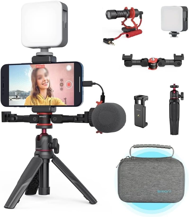 Microphone Smartphone Video Kit with Tripod Microphone LED Light Cold Boot Installation Desktop Mini Tripod Selfie Stick (Color : C Size
