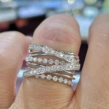 hsiyyecg Intertwined Crossover Cubic Zirconia CZ Statement Ring Fashion Chunky Band Rings for Women Platinum Plated Wide Index Finger Rings Costume Jewelry8